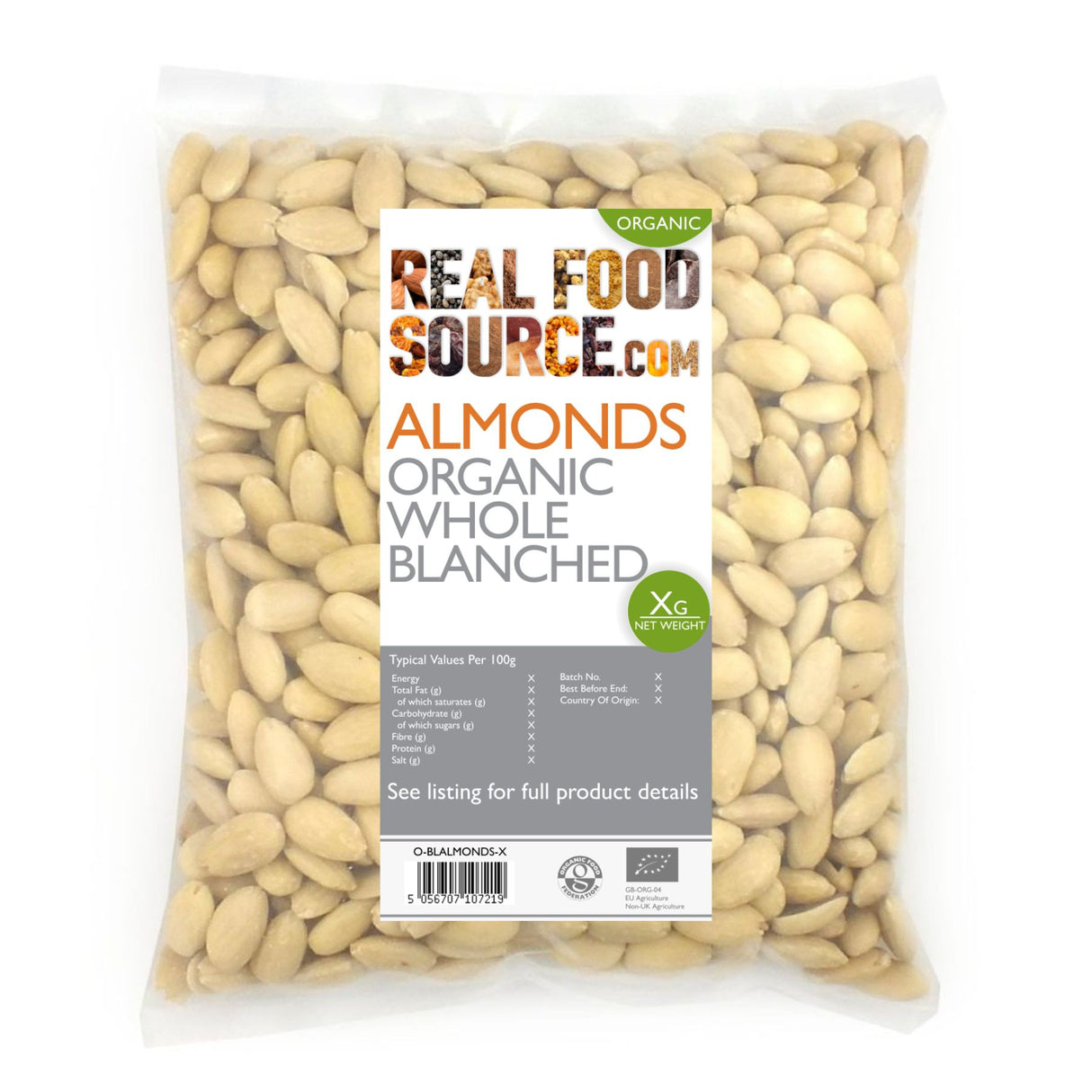 Almonds, Organic Whole Blanched