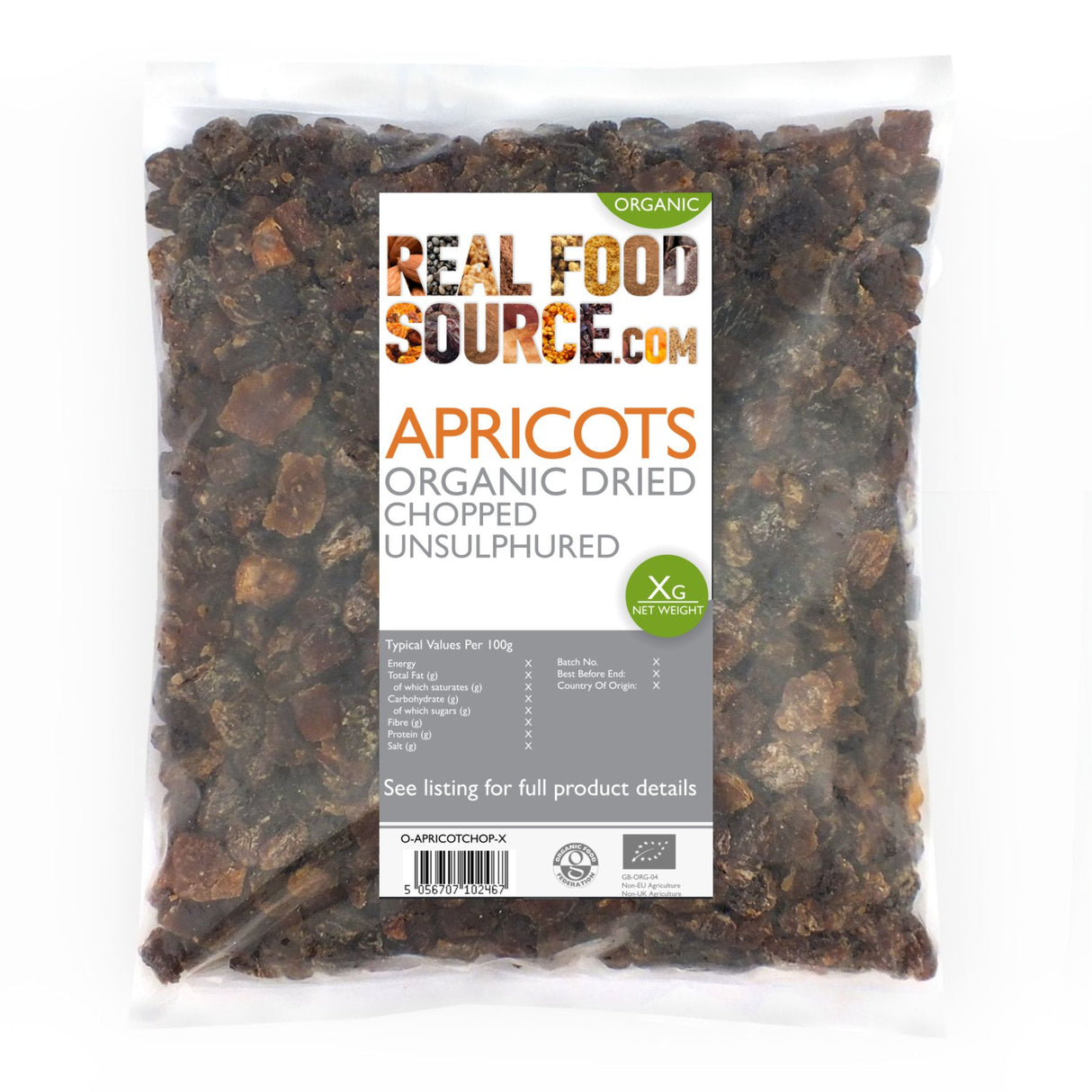 Apricots, Organic Dried Chopped (Unsulphured)