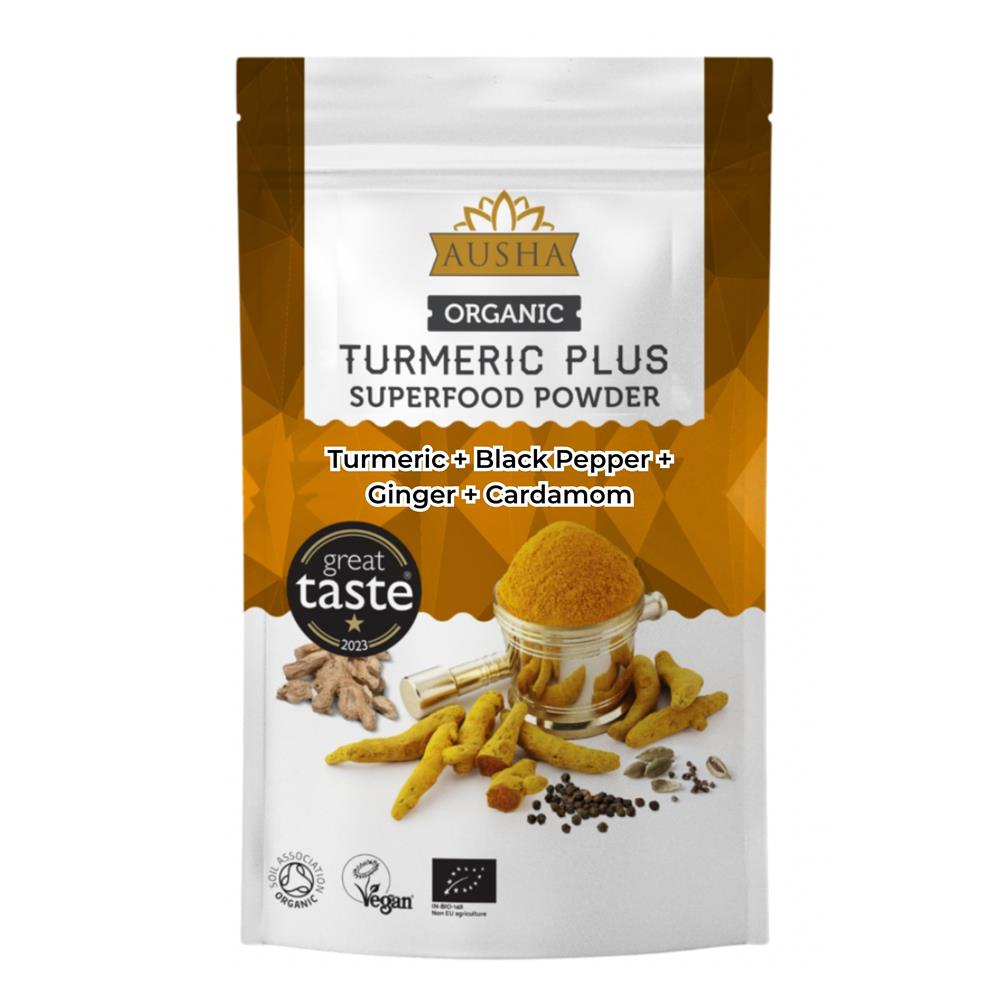Ausha - Organic Turmeric Powder with Black Pepper Ginger Cardamom 250g
