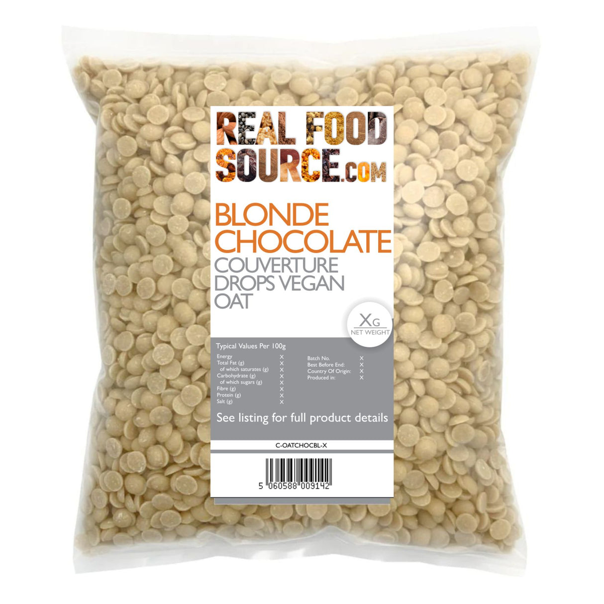 Blonde Chocolate Couverture Drops, Vegan Oat