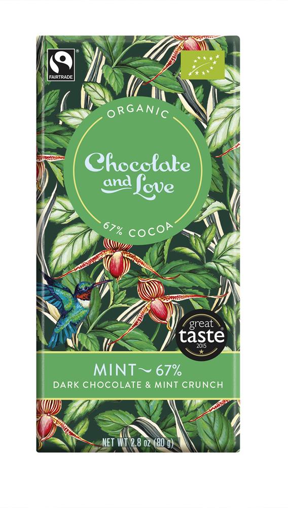 Chocolate & Love - Organic/Fairtrade Mint 67% - Dark Chocolate with Mint Crunch