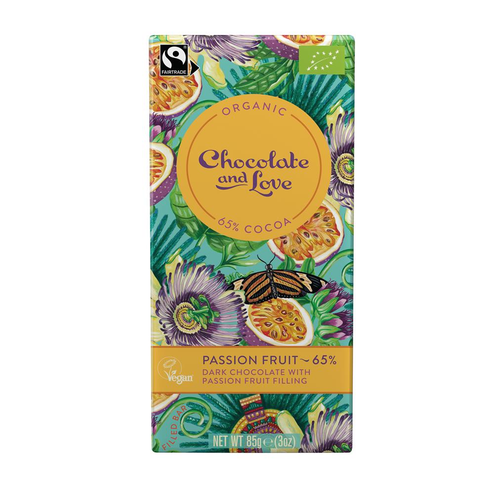Chocolate & Love - Organic/Fairtrade Passion Fruit 65% Dark Chocolate with Passionfruit Filling