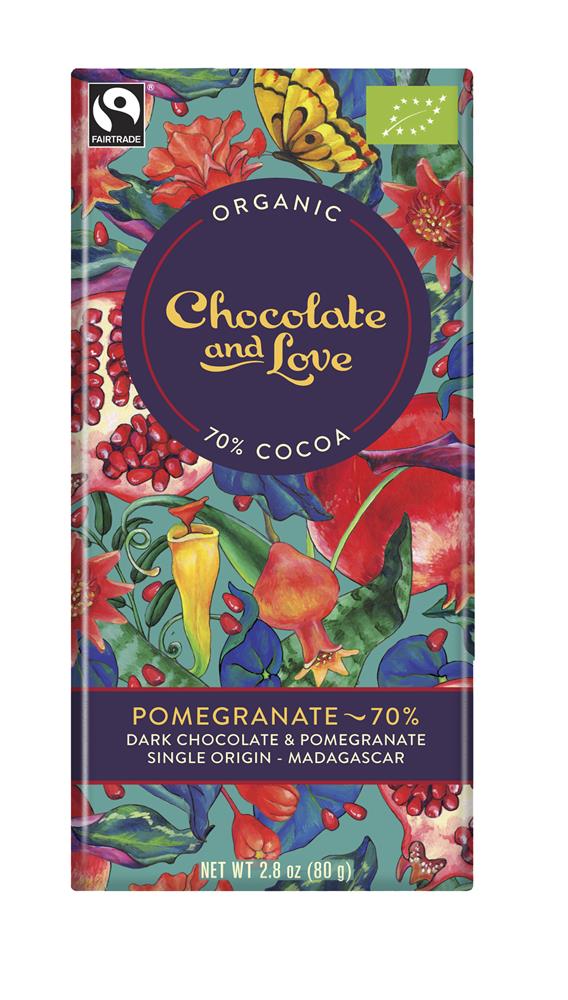 Chocolate & Love - Organic/Fairtrade Pomegranate 70% - Dark Chocolate with Pomegranate