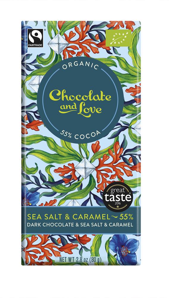 Chocolate & Love - Organic/Fairtrade Sea Salt 55% - Dark Chocolate Bar with Caramel & Sea Salt