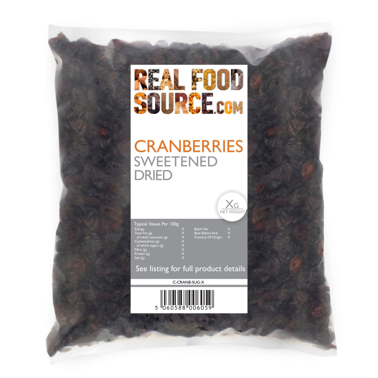 Cranberries, Sweetened Dried