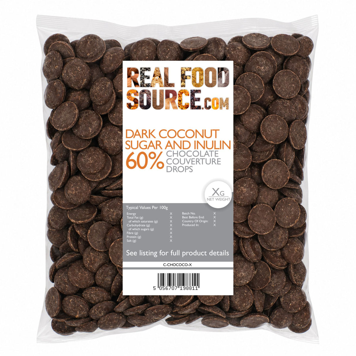 Dark Coconut Sugar and Inulin 60% Chocolate Couverture Drops