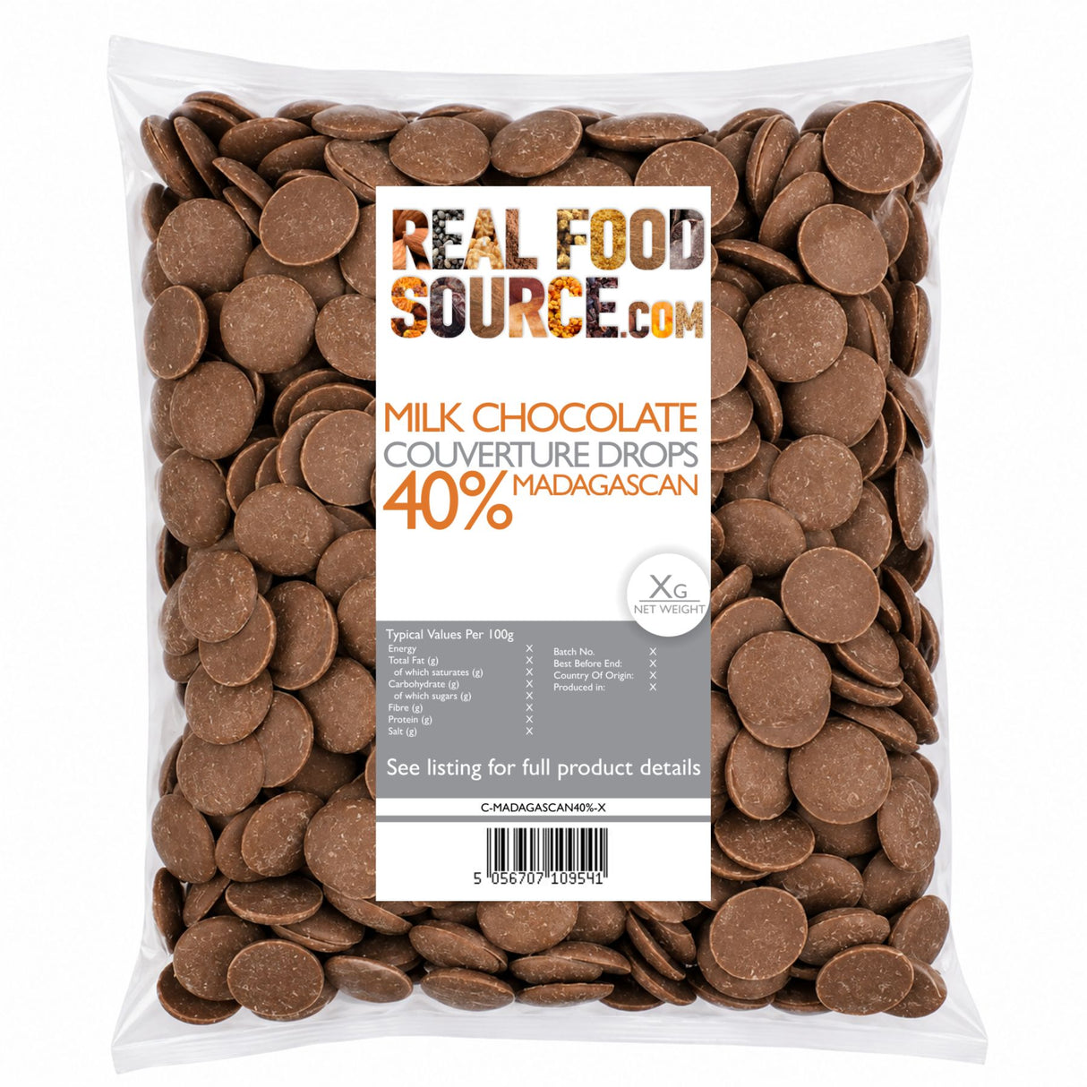 Milk Chocolate Couverture Drops 40%, Madagascan