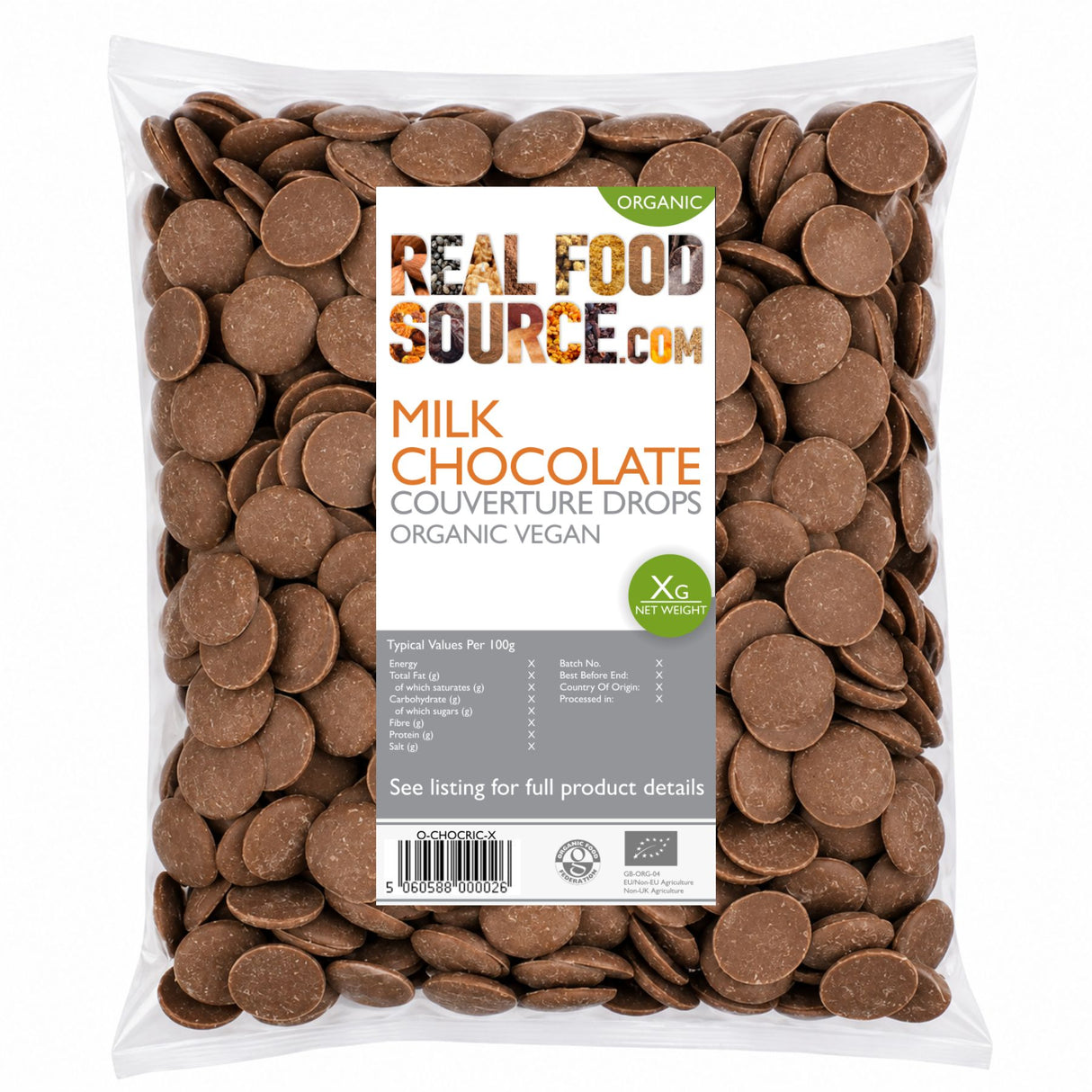 Milk Chocolate Couverture Drops, Organic Vegan