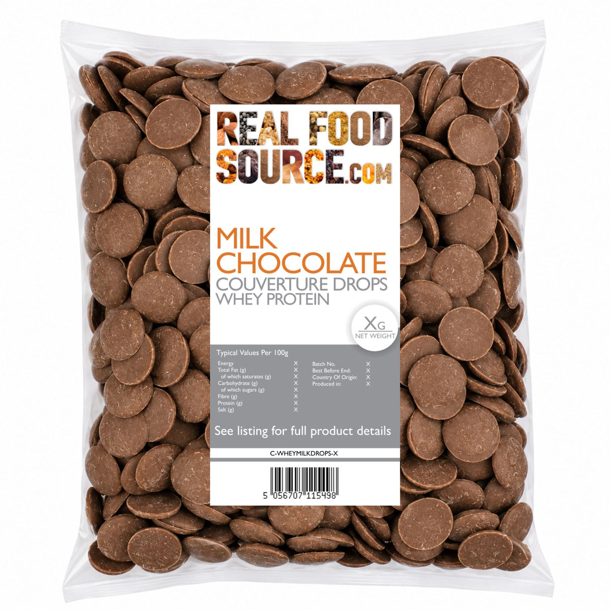 Milk Chocolate Couverture Drops, Whey Protein