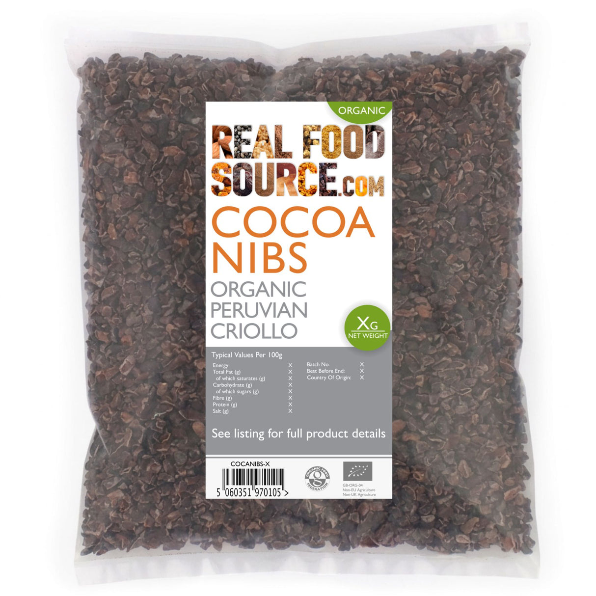 Cocoa Nibs, Organic Peruvian Criollo