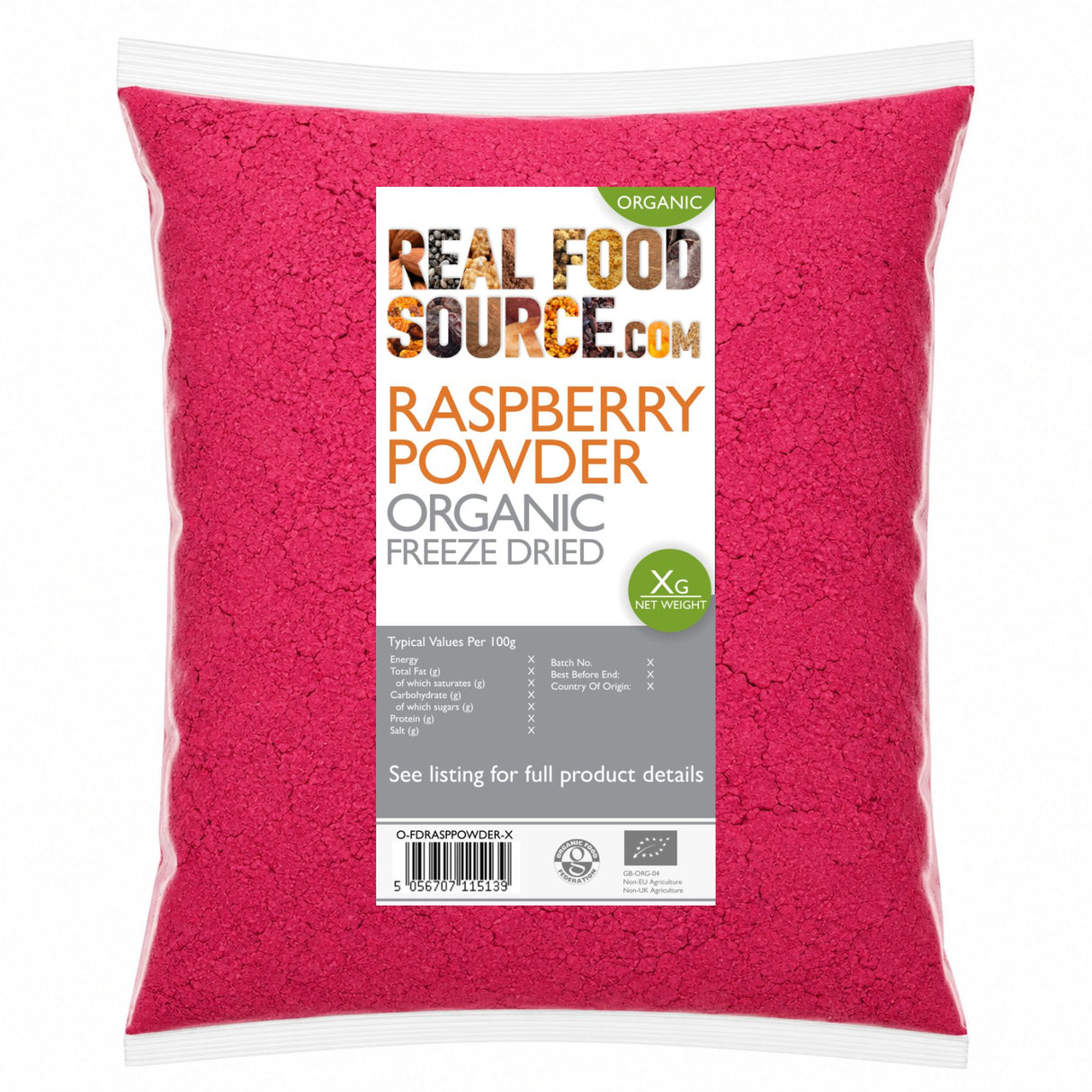 Raspberry Powder, Organic Freeze-Dried