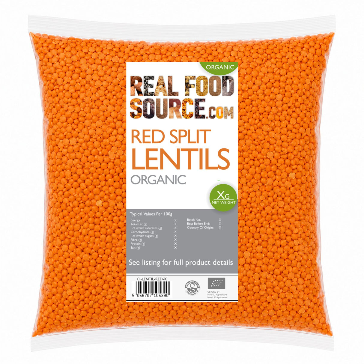 Red Split Lentils, Organic