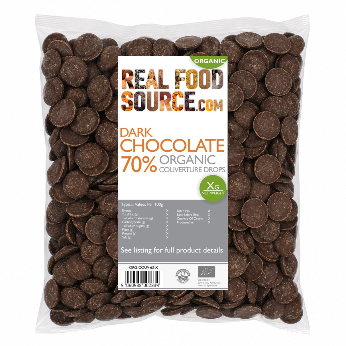 Organic 70% Chocolate Couverture Drops