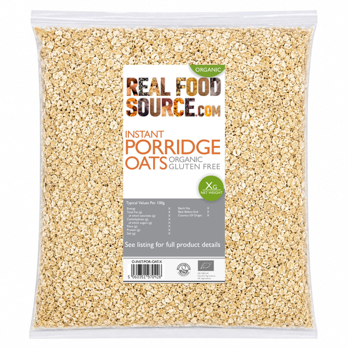 Instant Porridge Oats, Organic Gluten Free