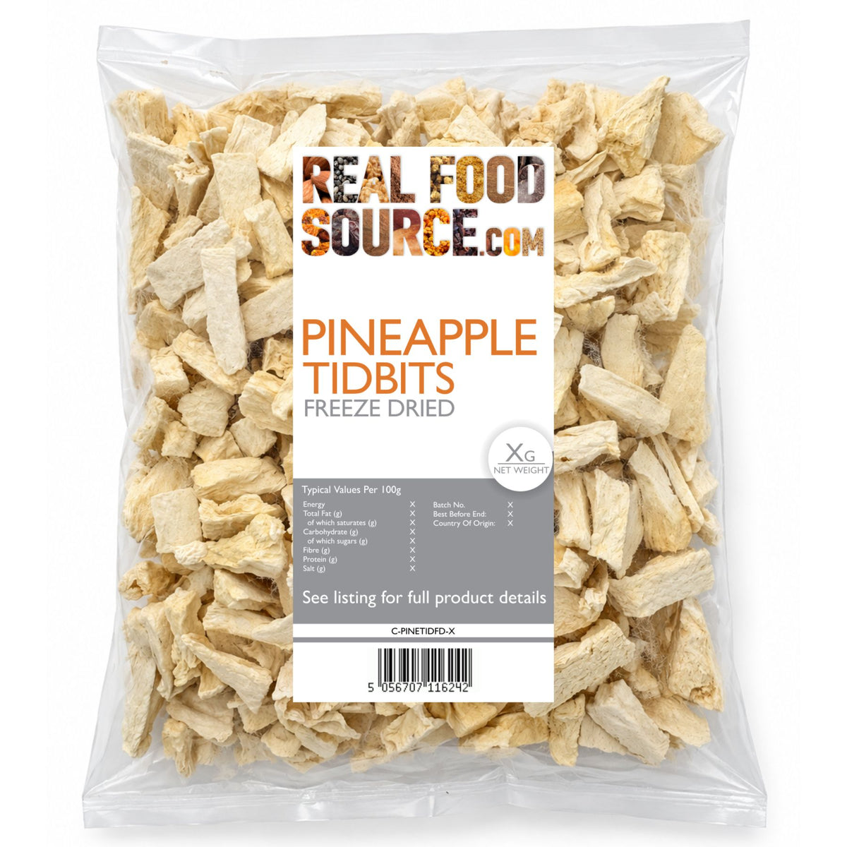 Pineapple Tidbits, Freeze Dried