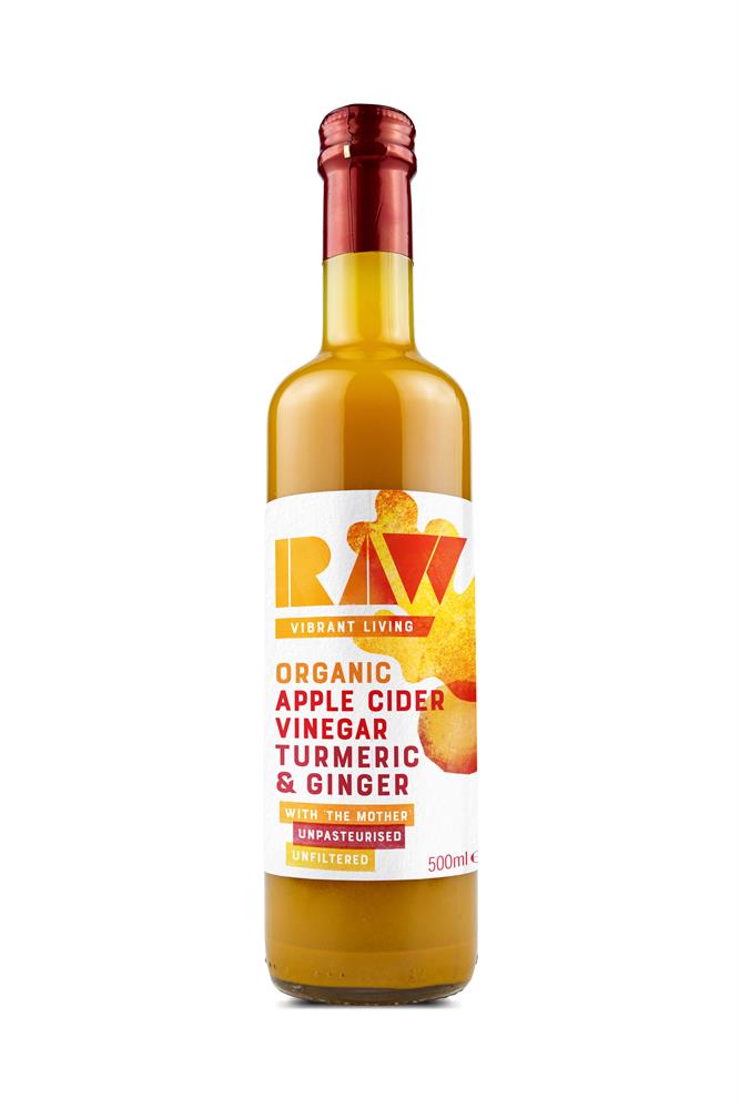 Raw Vibrant Living - Organic RAW Apple Cider Vinegar with Turmeric & Ginger 500ml