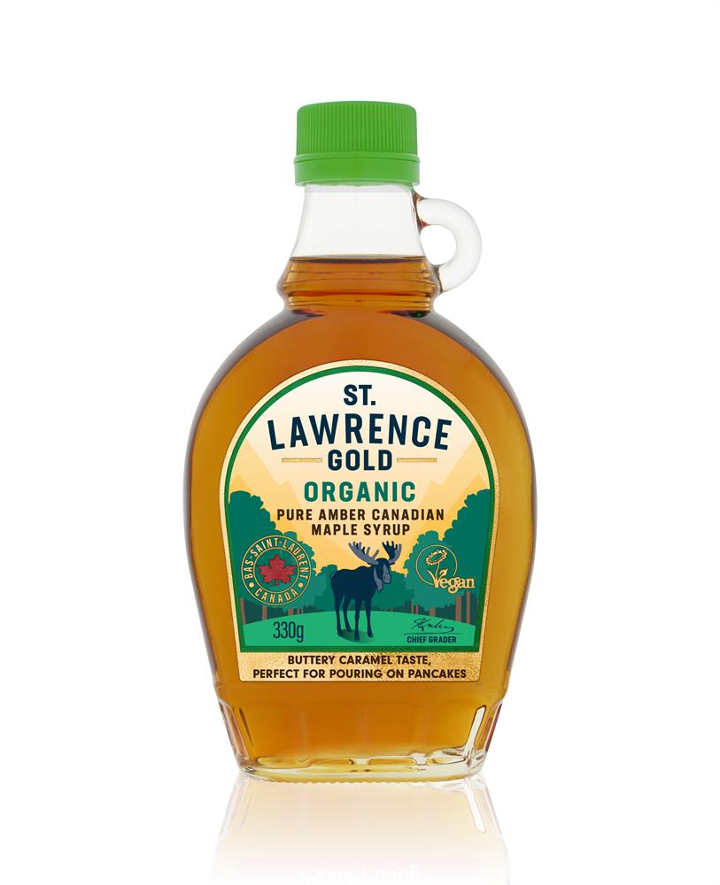 St Lawrence Gold - Organic Grade A Amber Colour Rich Taste Maple Syrup 330g
