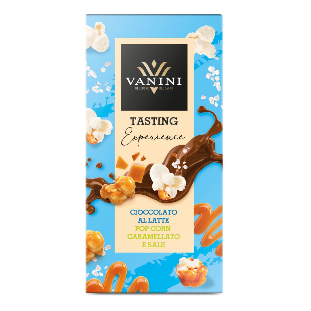 Vanini Tasting Experience Bar with Milk Chocolate, Caramelised Popcorn and Salt