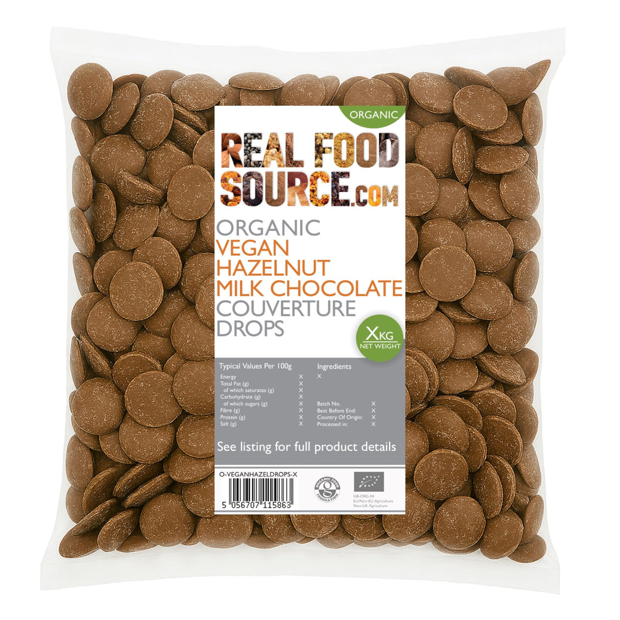 Organic Vegan Hazelnut Milk Chocolate Couverture Drops