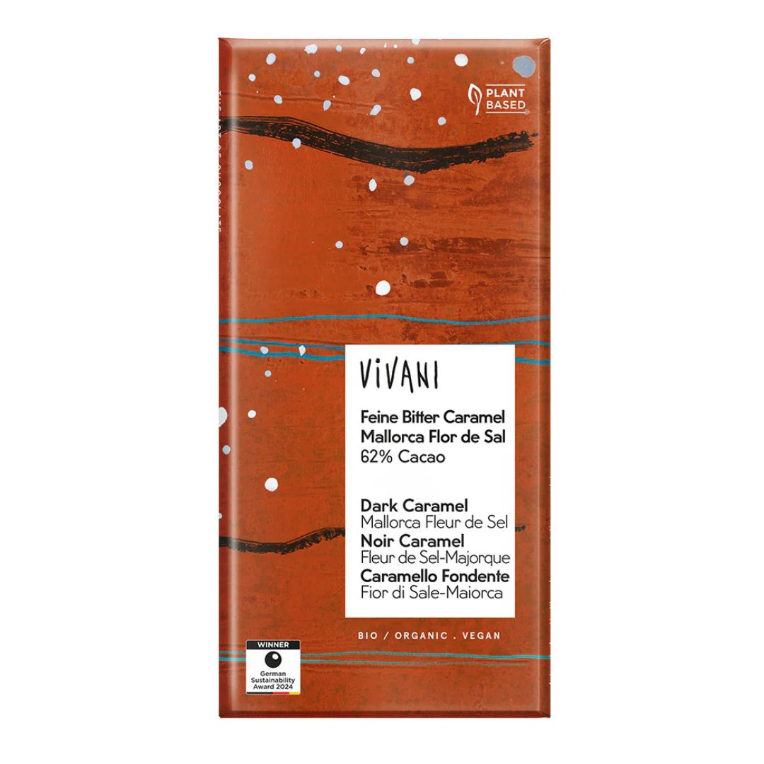 Vivani Organic Dark Vegan Salted Caramel 62% Chocolate Bar