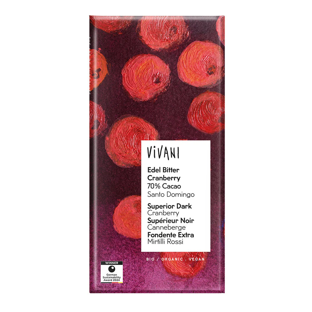 Vivani Organic Dark Vegan Cranberry 70% Chocolate Bar