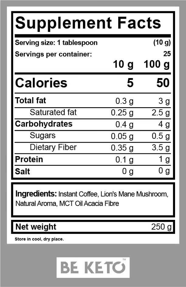 BeKeto Coffee Brain Fuel (MCT & Lion's Mane) Vanilla