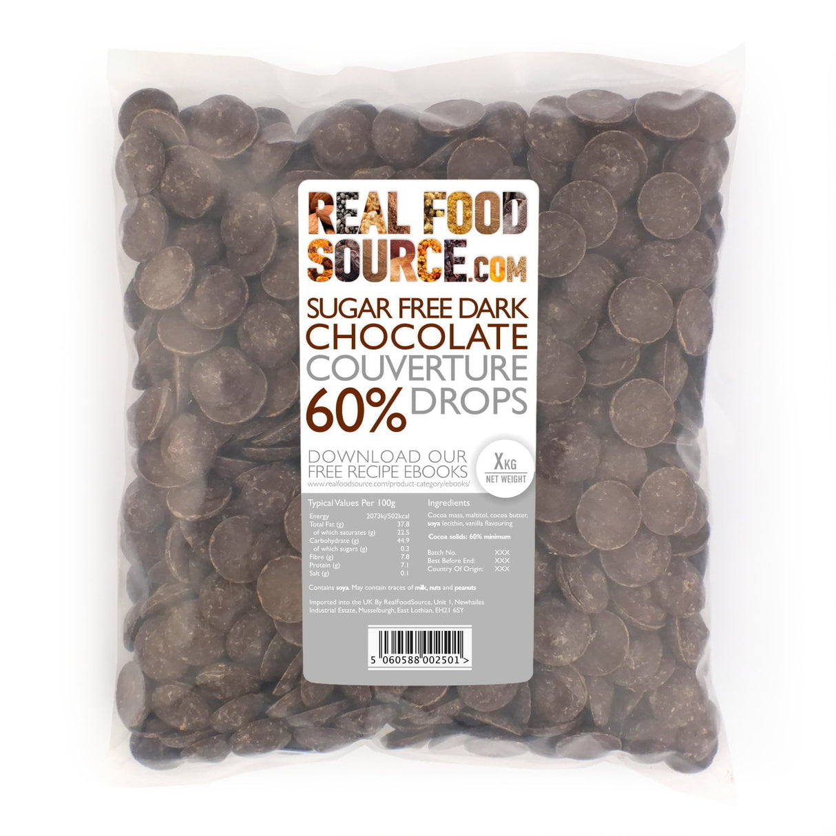 Sugar Free 60% Dark Chocolate Couverture Drops