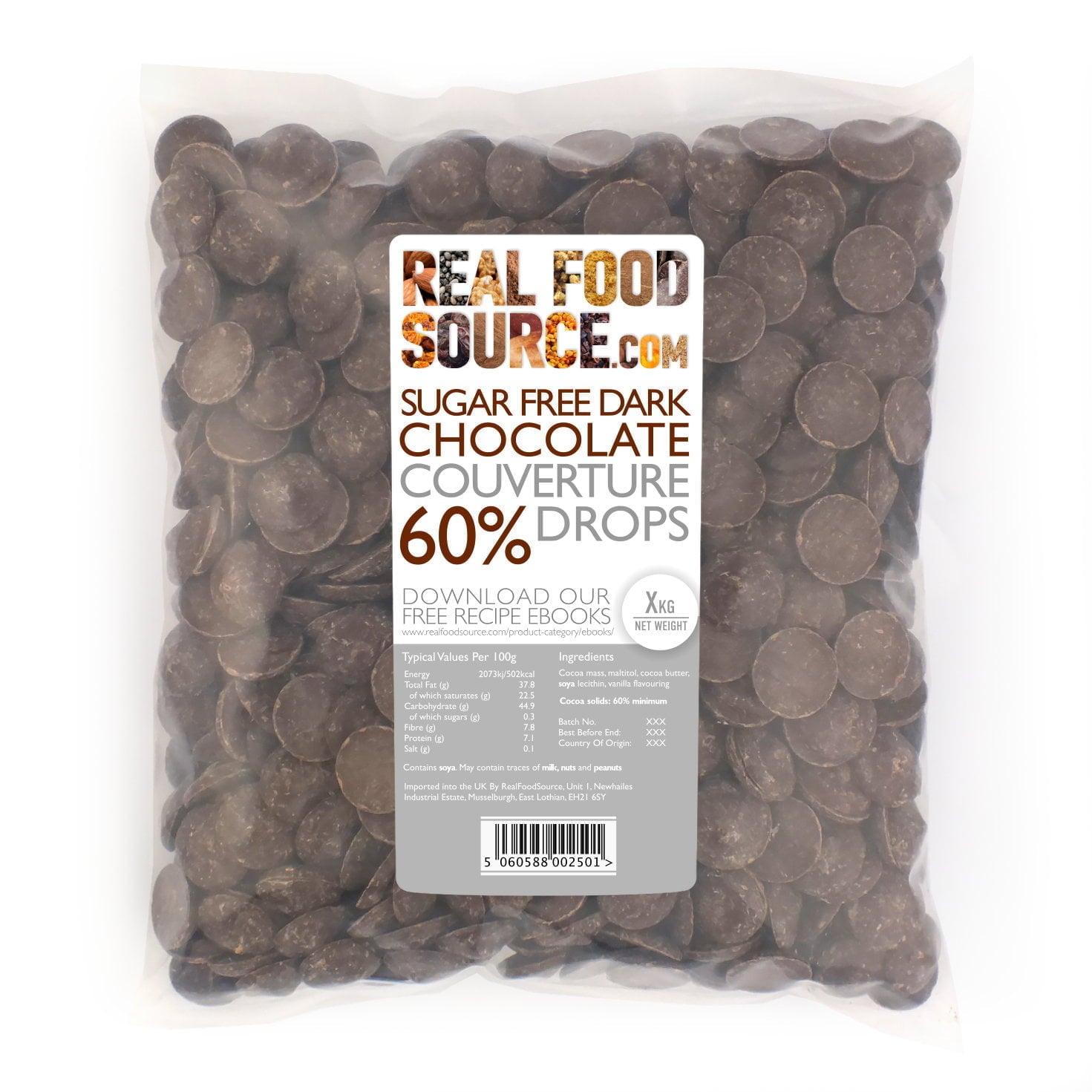 Sugar Free 60% Dark Chocolate Couverture Drops