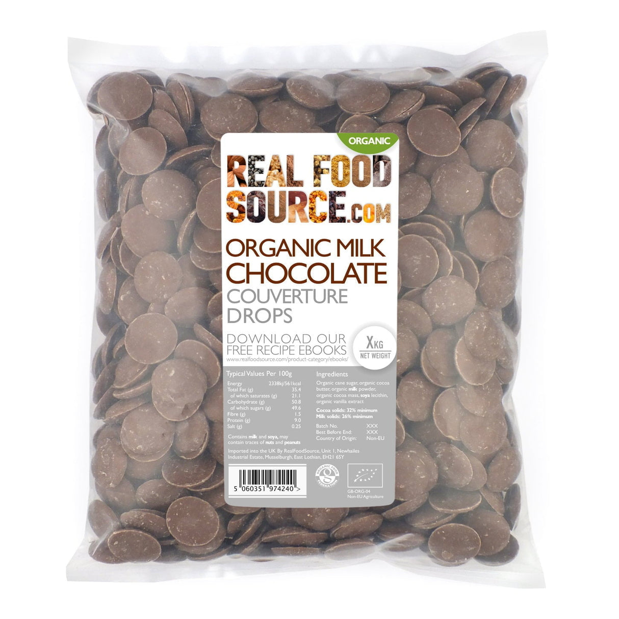 Organic Milk 32% Chocolate Couverture Drops