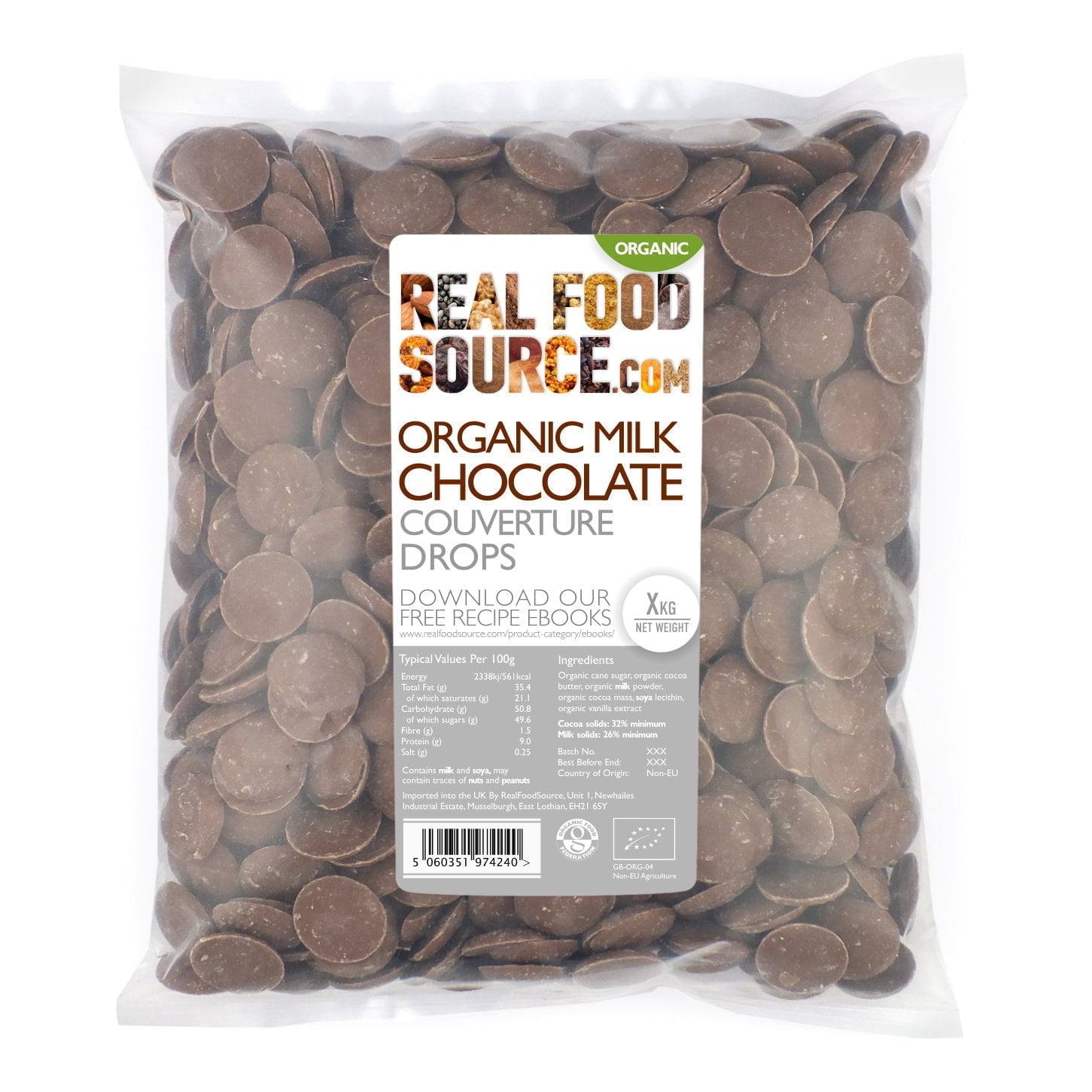 Organic Milk 32% Chocolate Couverture Drops
