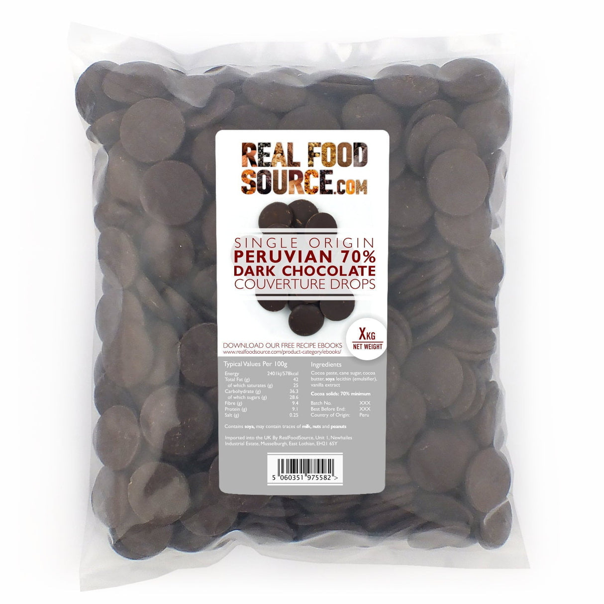 Peruvian 70% Dark Chocolate Couverture Drops