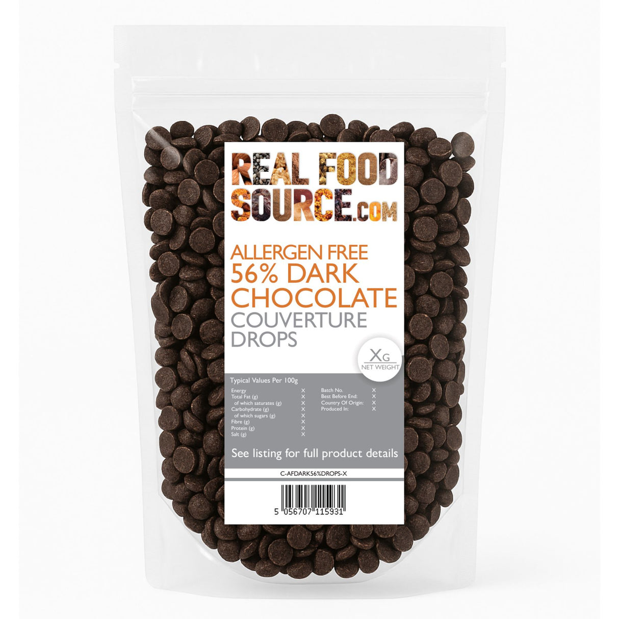Allergen Free 56% Dark Chocolate Couverture Drops