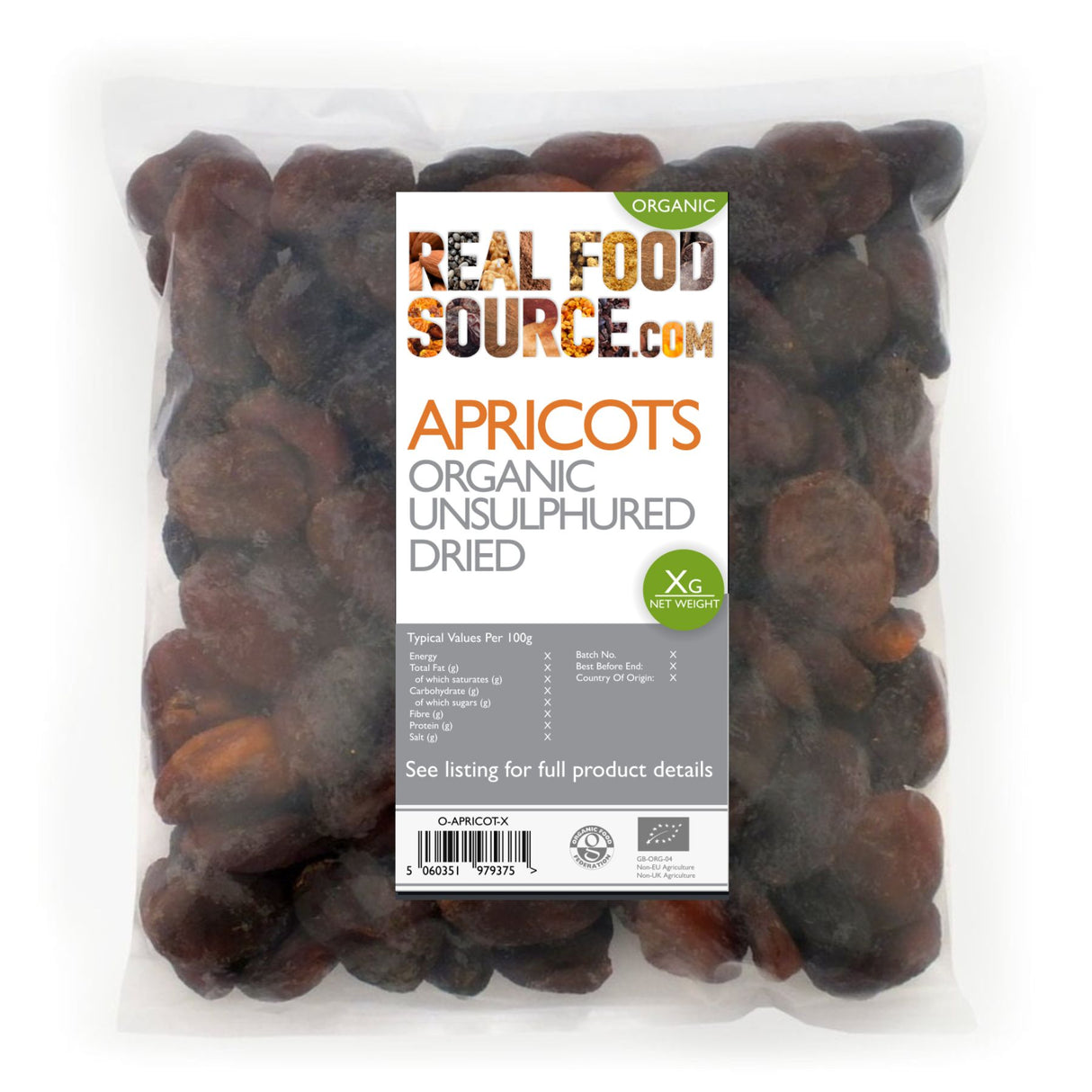 Apricots, Organic Unsulphured Dried 1kg