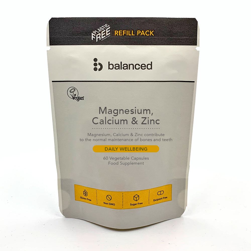 Balanced - Magnesium Calcium and Zinc 60 Veggie Caps - Refill Pouch