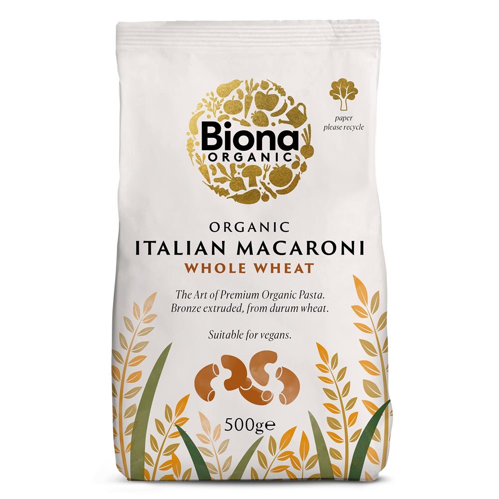 Biona Organic - Organic Wholewheat Macaroni Pasta Bronze Extruded 500g