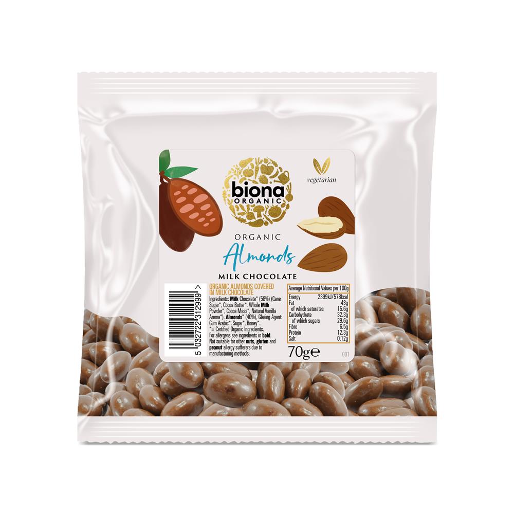 Biona Organic Milk Chocolate covered Almonds