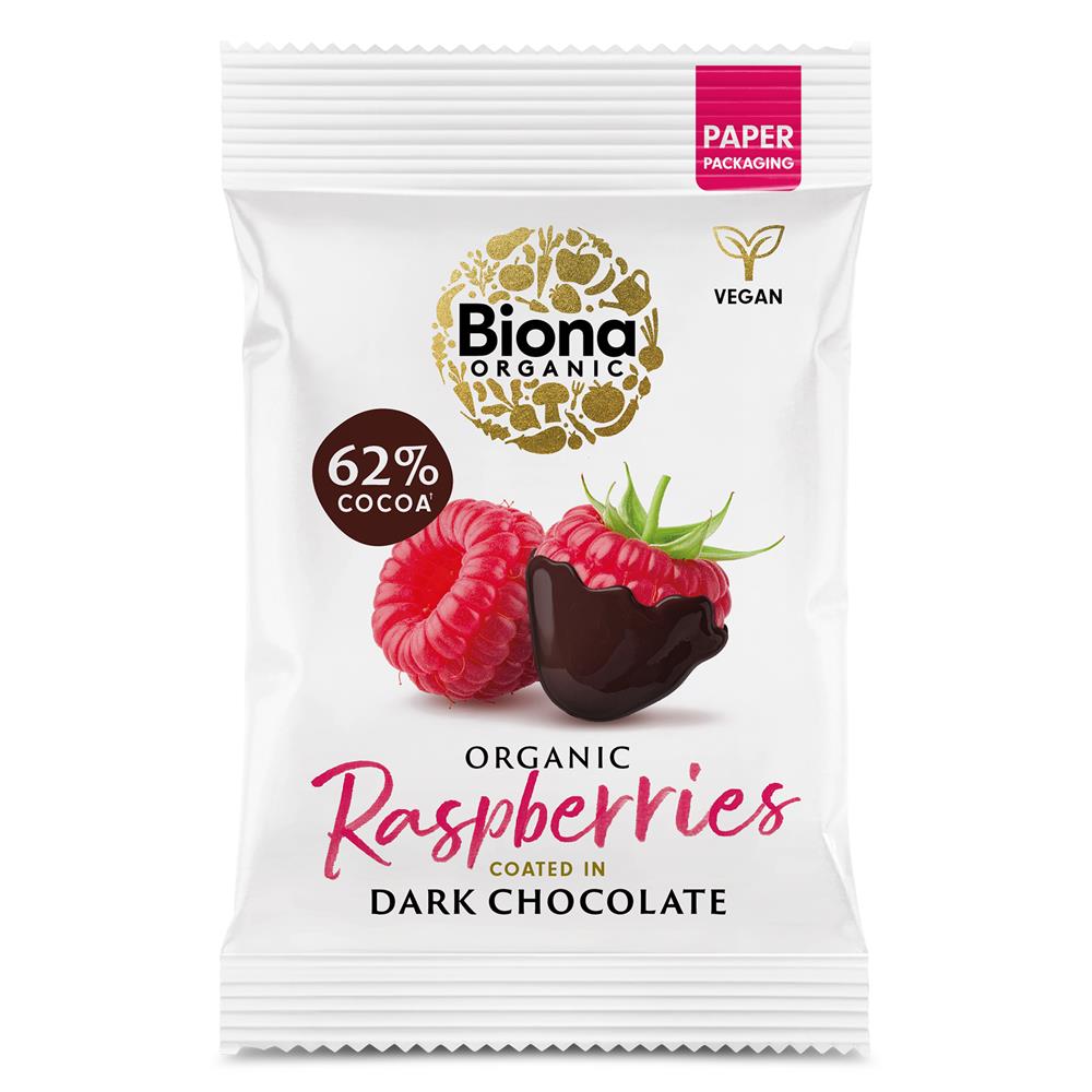 Biona Organic - Organic Dark Chocolate Raspberries 90g – RealFoodSource