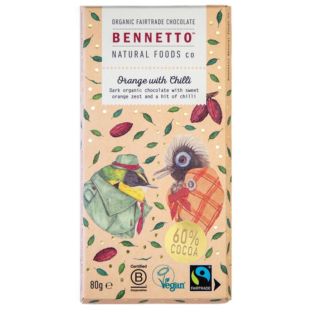 Bennetto Organic Chocolate Bar Orange with Chilli