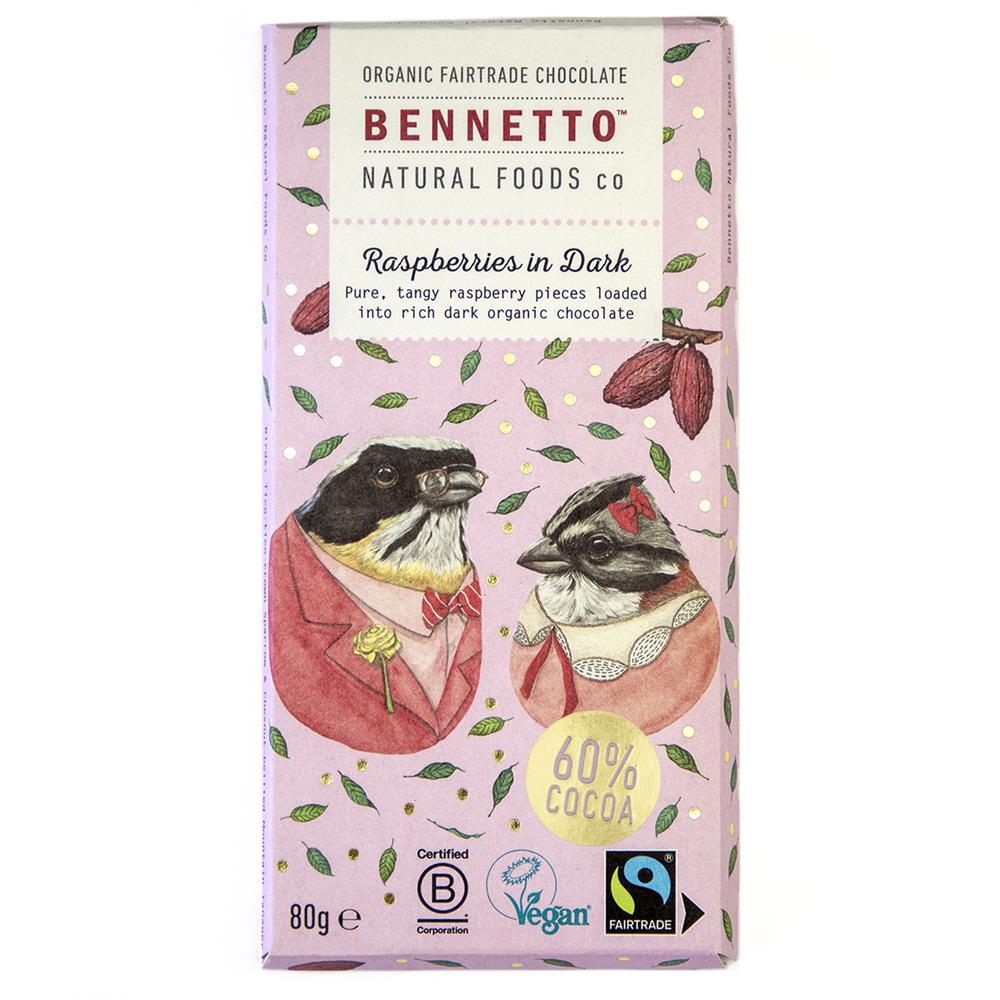 Bennetto Organic Chocolate Bar Raspberries in Dark