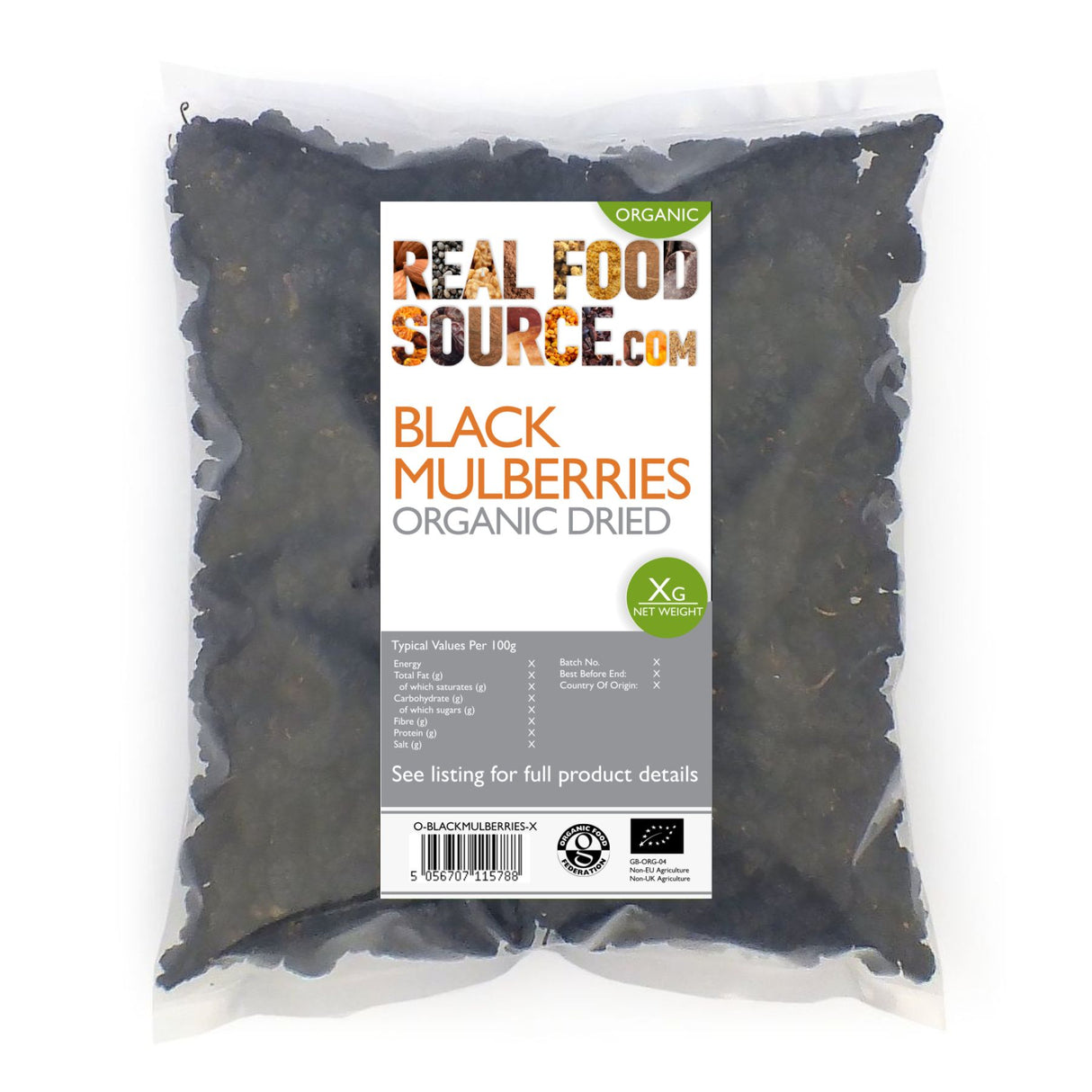 Black Mulberries, Organic Dried