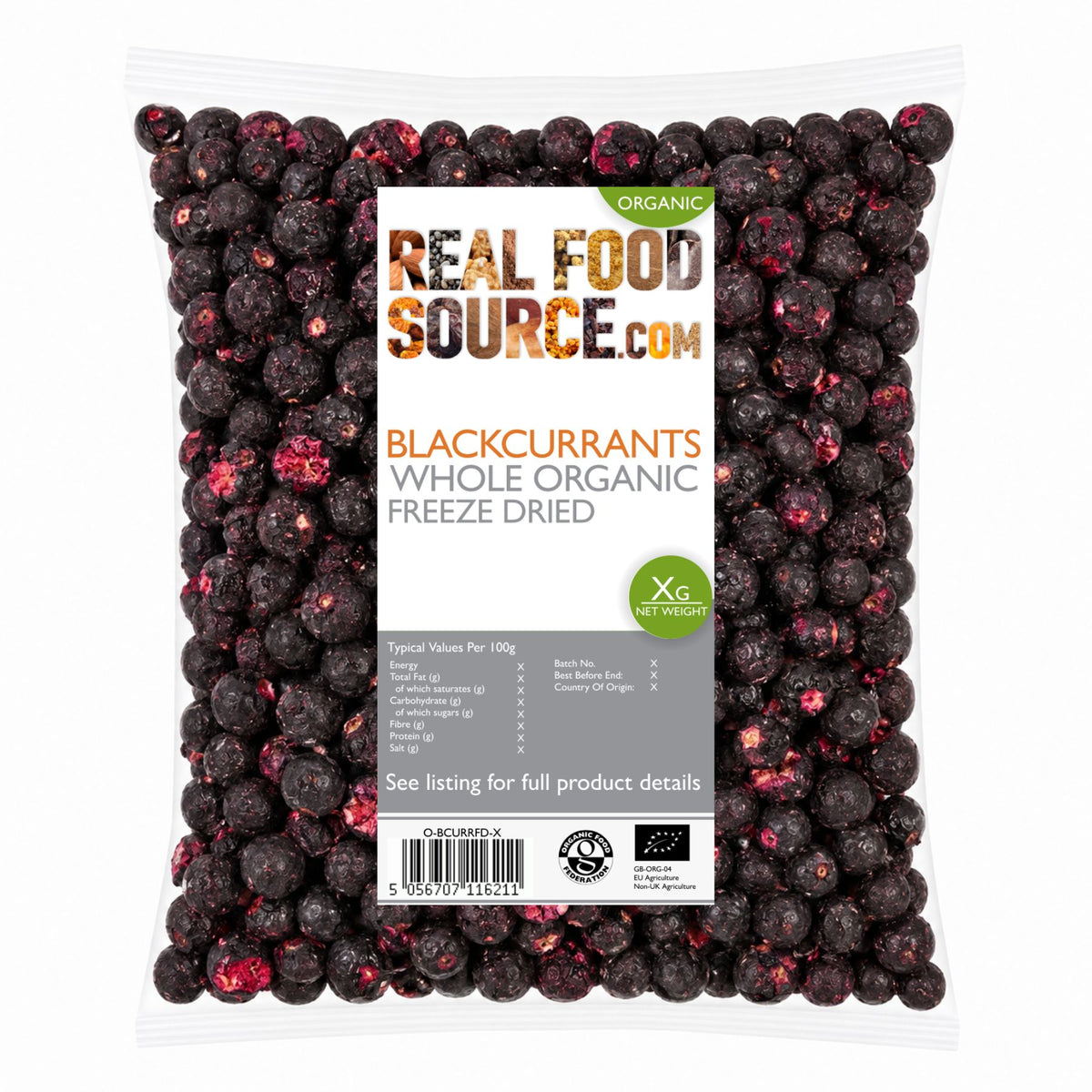 Blackcurrants Whole, Organic, Freeze Dried