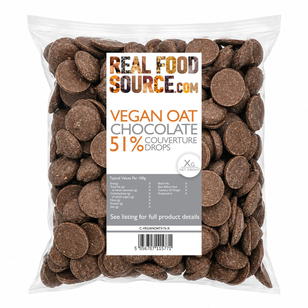 Vegan Oat 51% Chocolate Couverture Drops