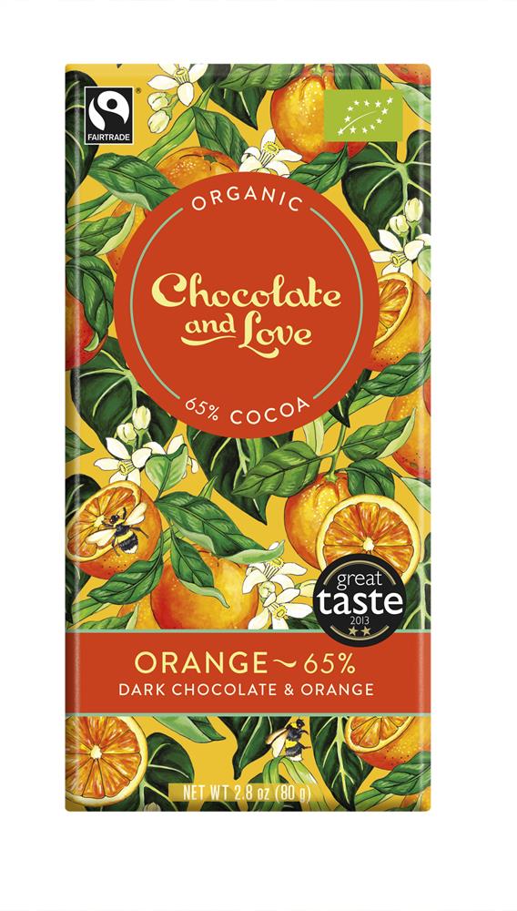 Chocolate & Love - Organic/Fairtrade Orange 65% - Dark Chocolate with Orange Extract