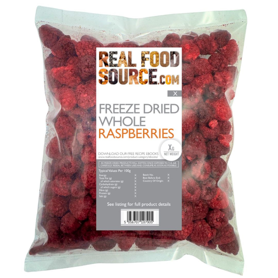 Freeze Dried Whole Raspberries, 100% Fruit | RealFoodSource