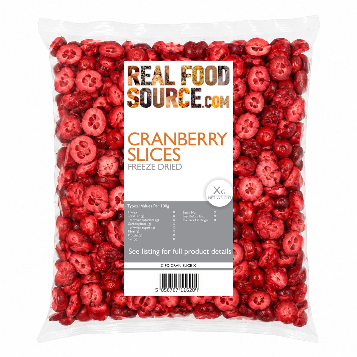 Cranberry Slices, Freeze Dried