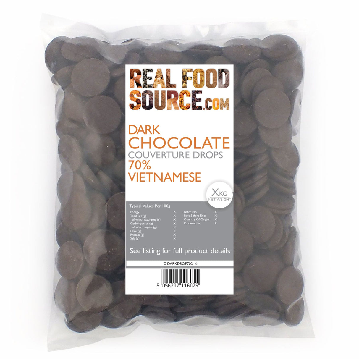 Dark Chocolate Couverture Drops 70%, Vietnamese