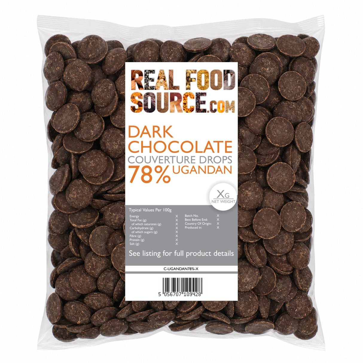Dark Chocolate Couverture Drops 78%, Ugandan