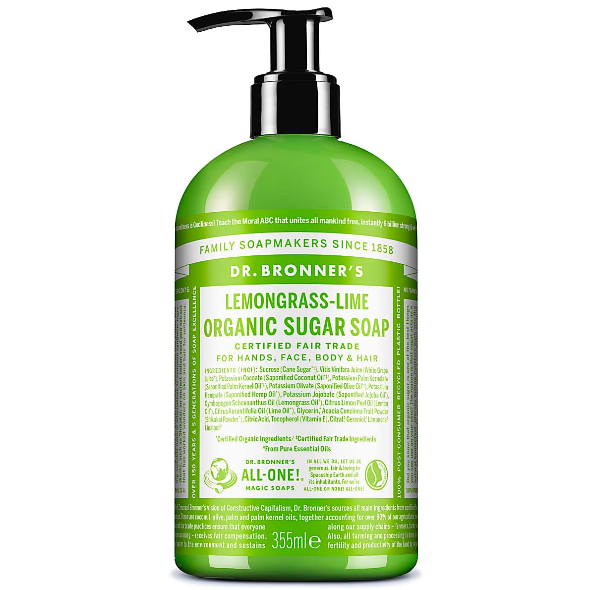 Dr Bronner's Organic 4 in 1 Lemongrass Lime Sugar Soap