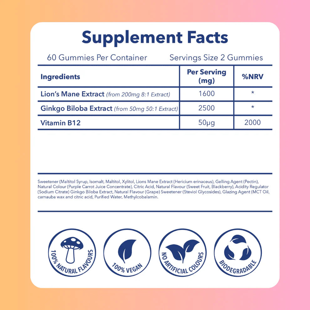 Moosh Lion's Mane & Ginkgo Mushroom Gummies - Focus