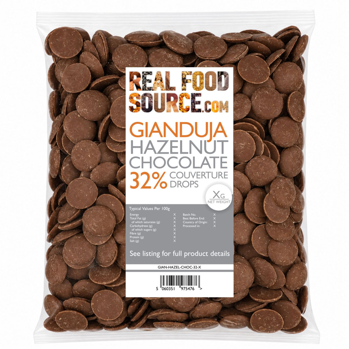 Gianduja Hazelnut Chocolate Couverture Drops 32%